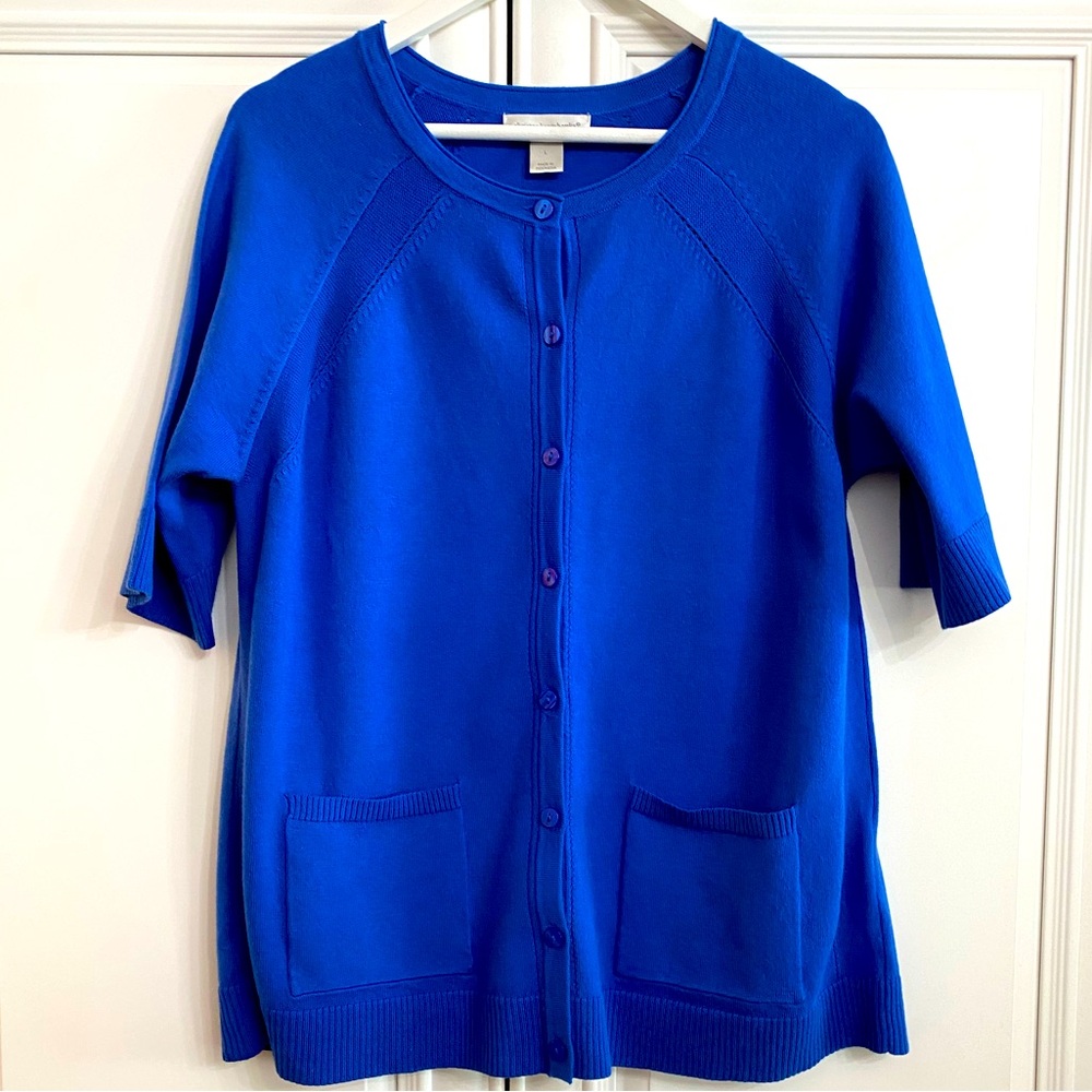 Christopher & Banks Women’s Size Large Blue Short Sleeve Button Up Cardigan